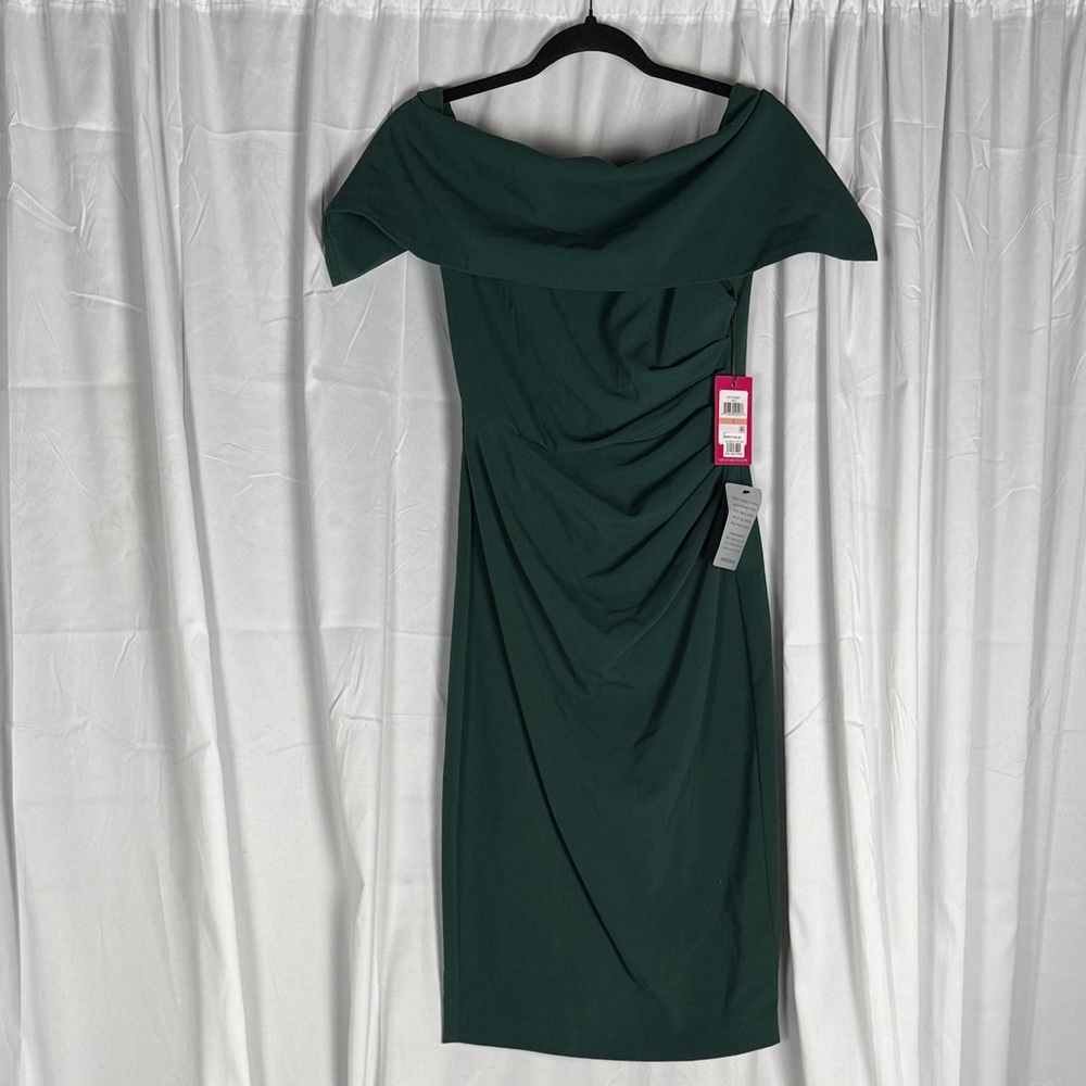 Emerald green off the shoulders sheath dress Vince Camuto NWT